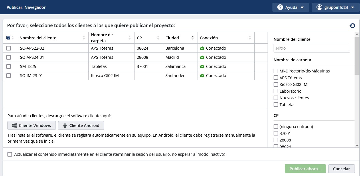 Cuadro diálogo de selección máquinas